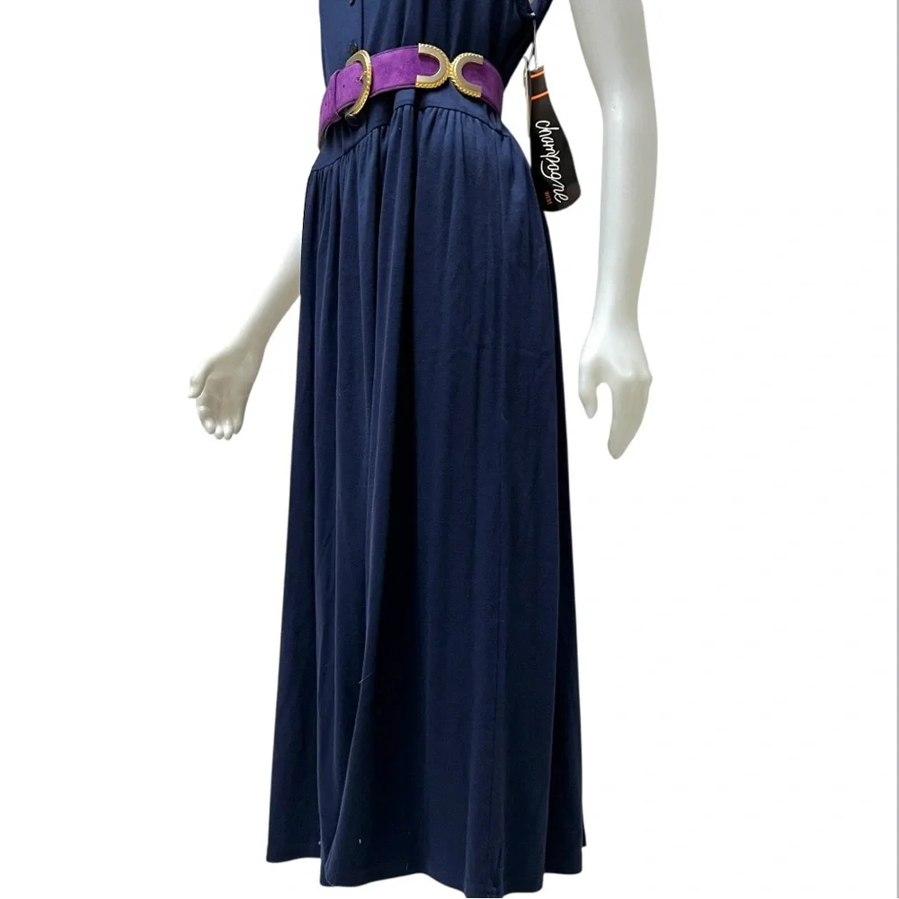 Vtg CHAMPAGNE Maxi Dress Drop-Waist Navy Minimalist Lagenlook NWT 90's‎ X-large